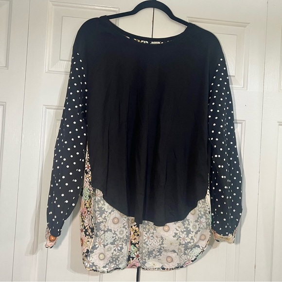 Anthropologie Maeve Split-Back Top Blouse Black Polka Dot Floral Medium Cotton - Picture 5 of 10